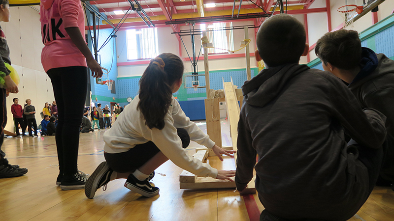 Kennedy students fire a catapult