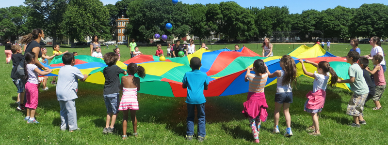 Students playing in Foss Park