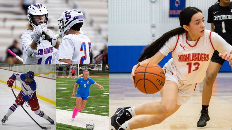 montage of SHS student athletes including lacross, ice hockey, soccer and basketball players
