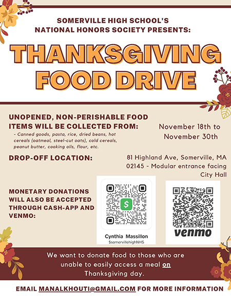 2020 National Honors Society Thanksgiving Drive Flyer