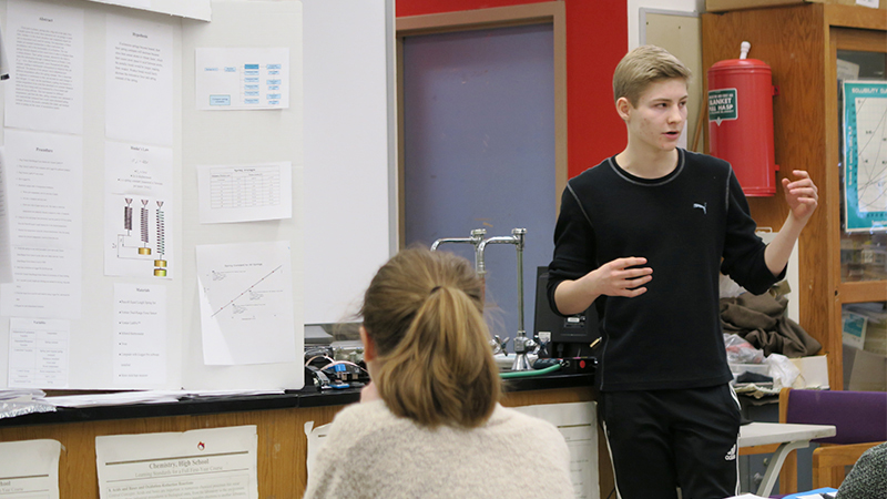 Sophomore Honors Chemistry student presents his science project