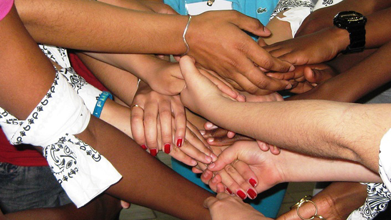 Students in a huddle
