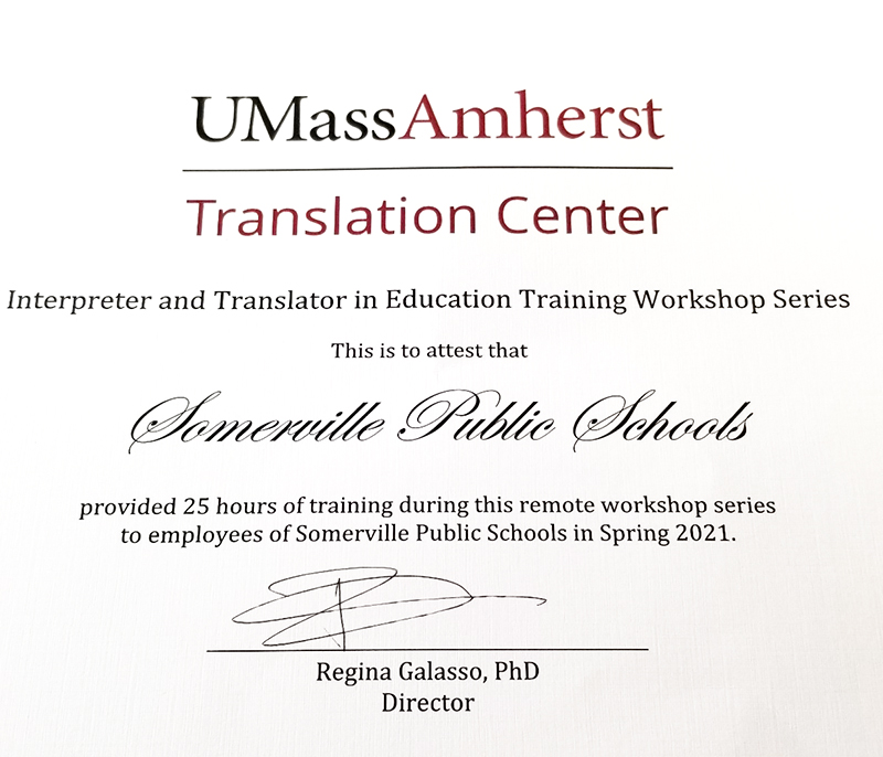 UMass Translator Certificate of Completion