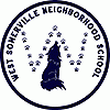 West Somerville Neighborhood School student-designed logo with baying wolf, 